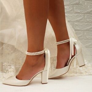 Sold! Elegant White Pearl-Embellished Heels